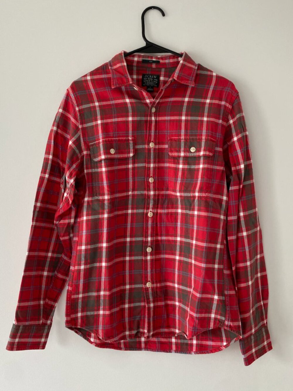 J Crew Sporting Goods Outdoor Long Sleeve Red Plaid Flannel Shirt Mens Small